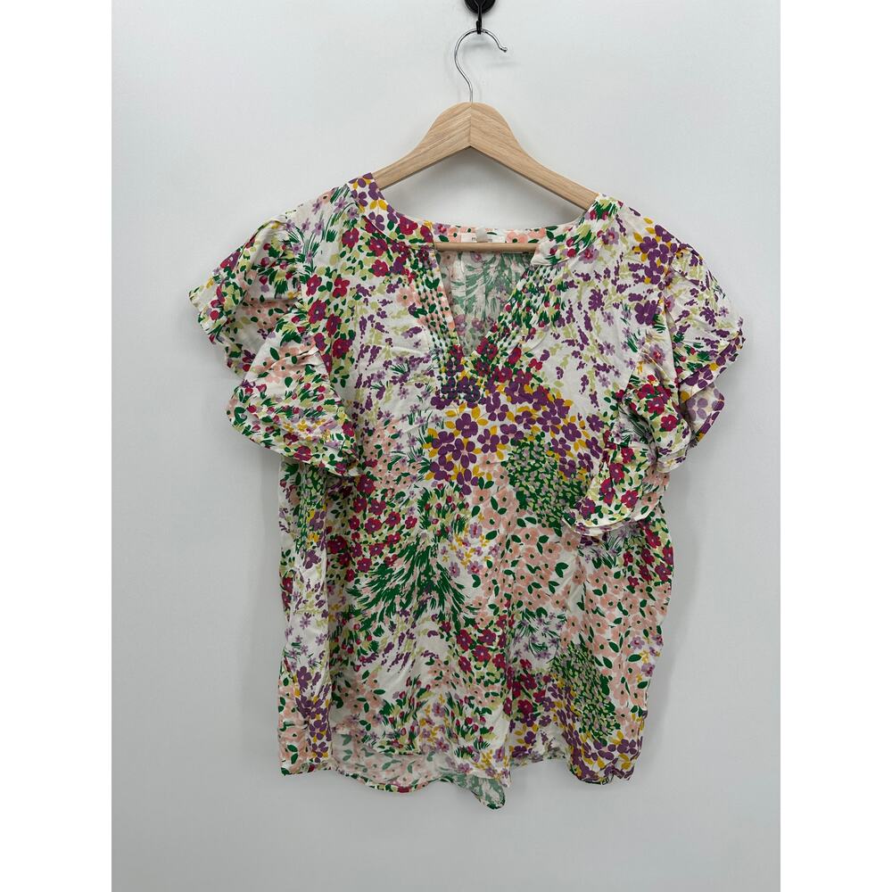 Maurices Floral Blouse Size L Spring‎ Office Career Lightweight Ruffle Feminine